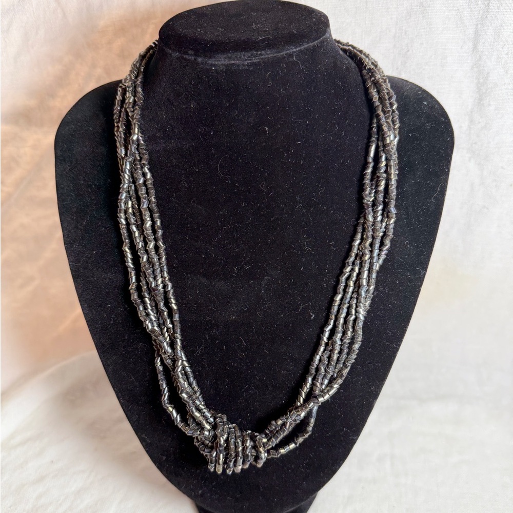 Elegant Iridescent Charcoal Silver Beaded Necklace